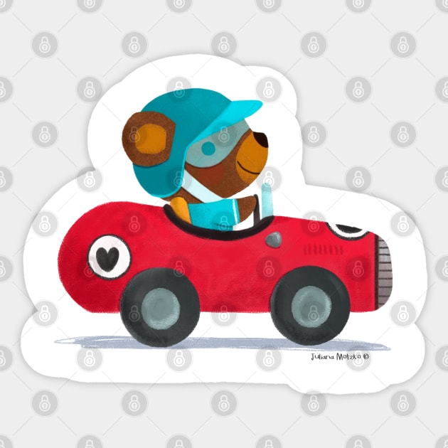 Bear driving a car race Sticker by julianamotzko